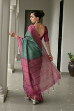 Thumbnail for Vishnu Weaves Women's Wine Soft Tussar Silk Printed Saree with Blouse