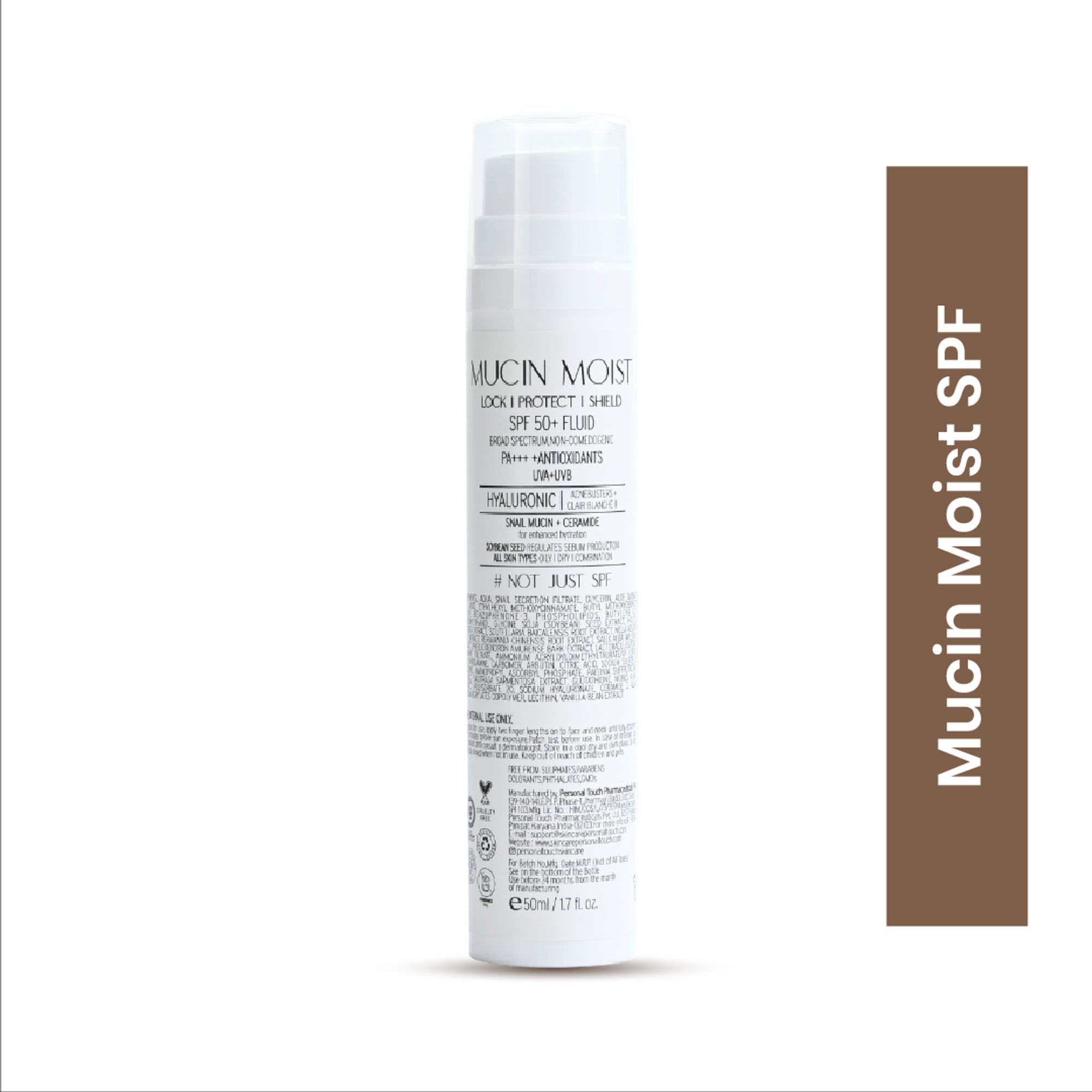 Personal Touch Mucin Moist Fluid Sunscreen SPF 50+ PA+++ UVA/UVB To Minimizes Pores