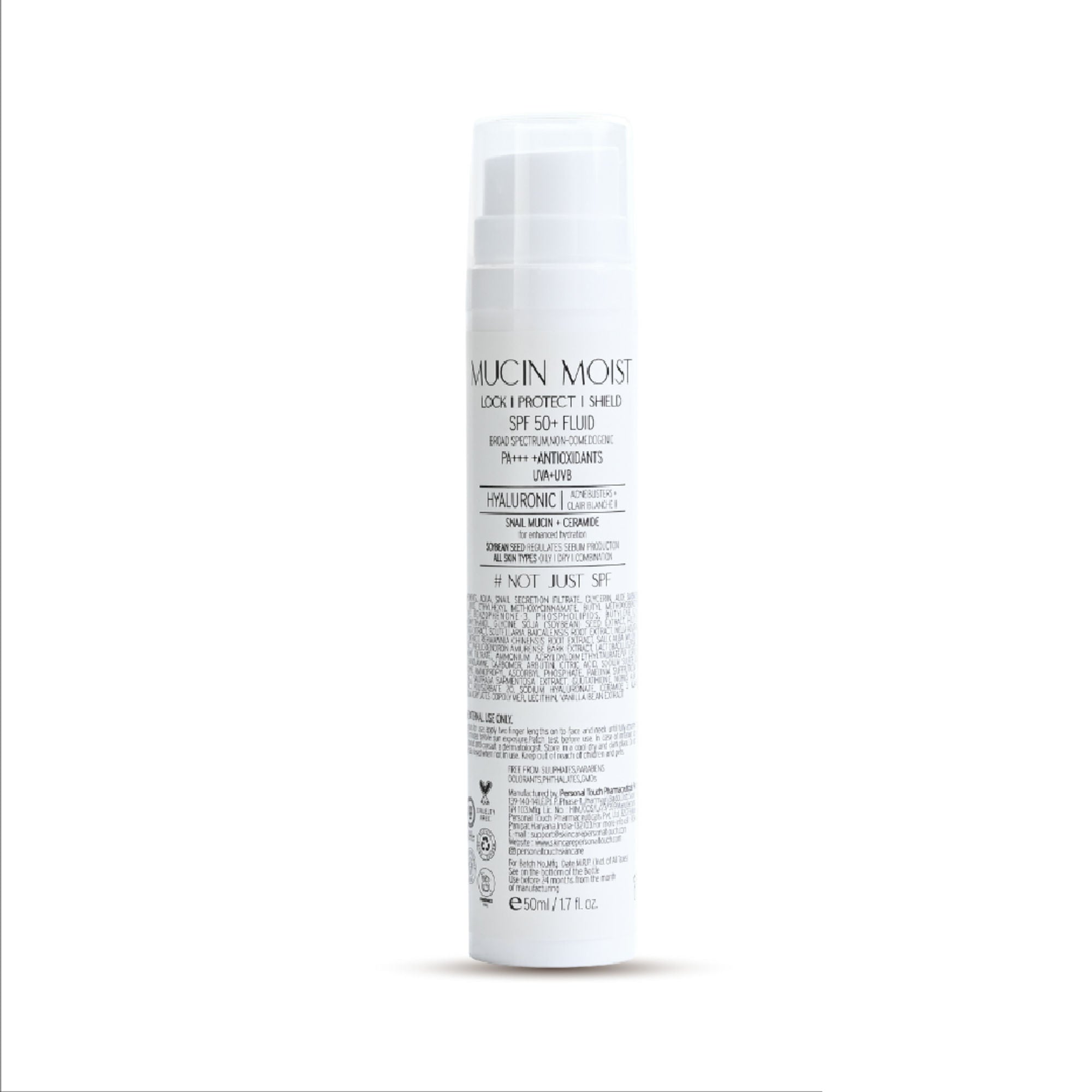 Personal Touch Skincare Mucin Moist Fluid Sunscreen SPF 50+ PA+++ UVA/UVB To Minimizes Pores - Distacart