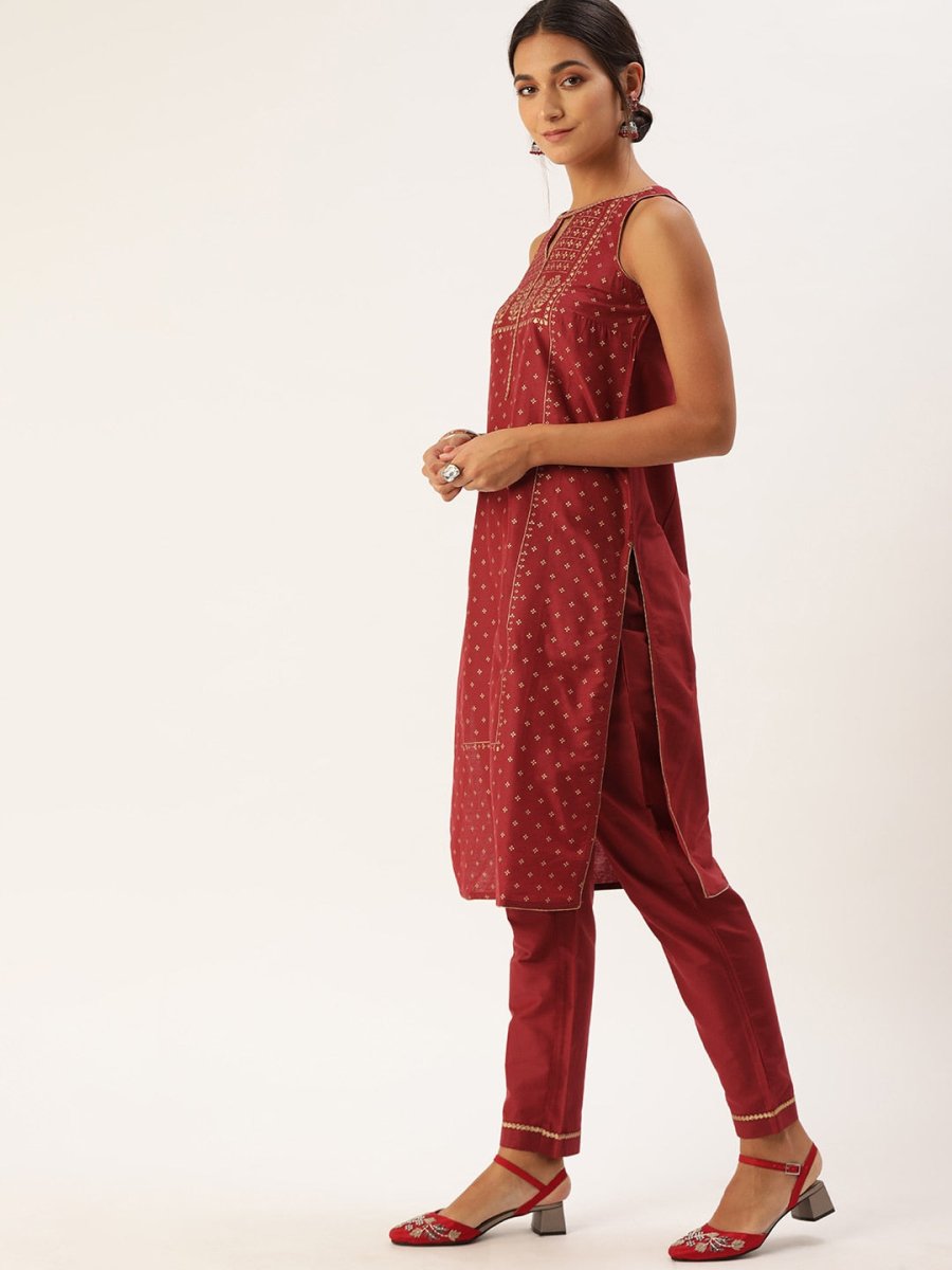 All About You Women Red Ethnic Motifs Printed Kurta with Trousers & With Dupatta - Distacart
