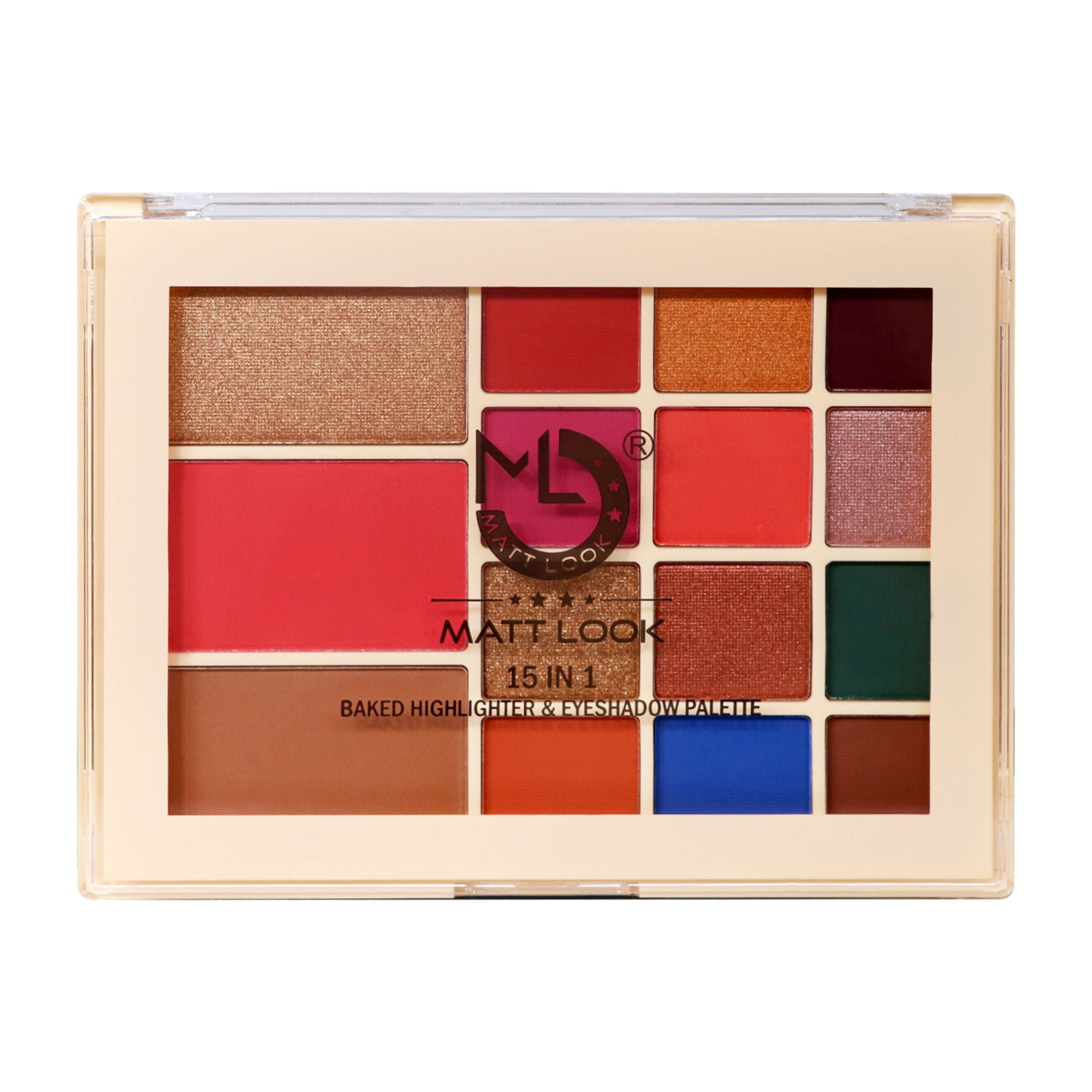 Matt Look 15 In 1 Baked Highlighter & Eyeshadow Matte Palette Face Makeup - Matte 01 - Distacart