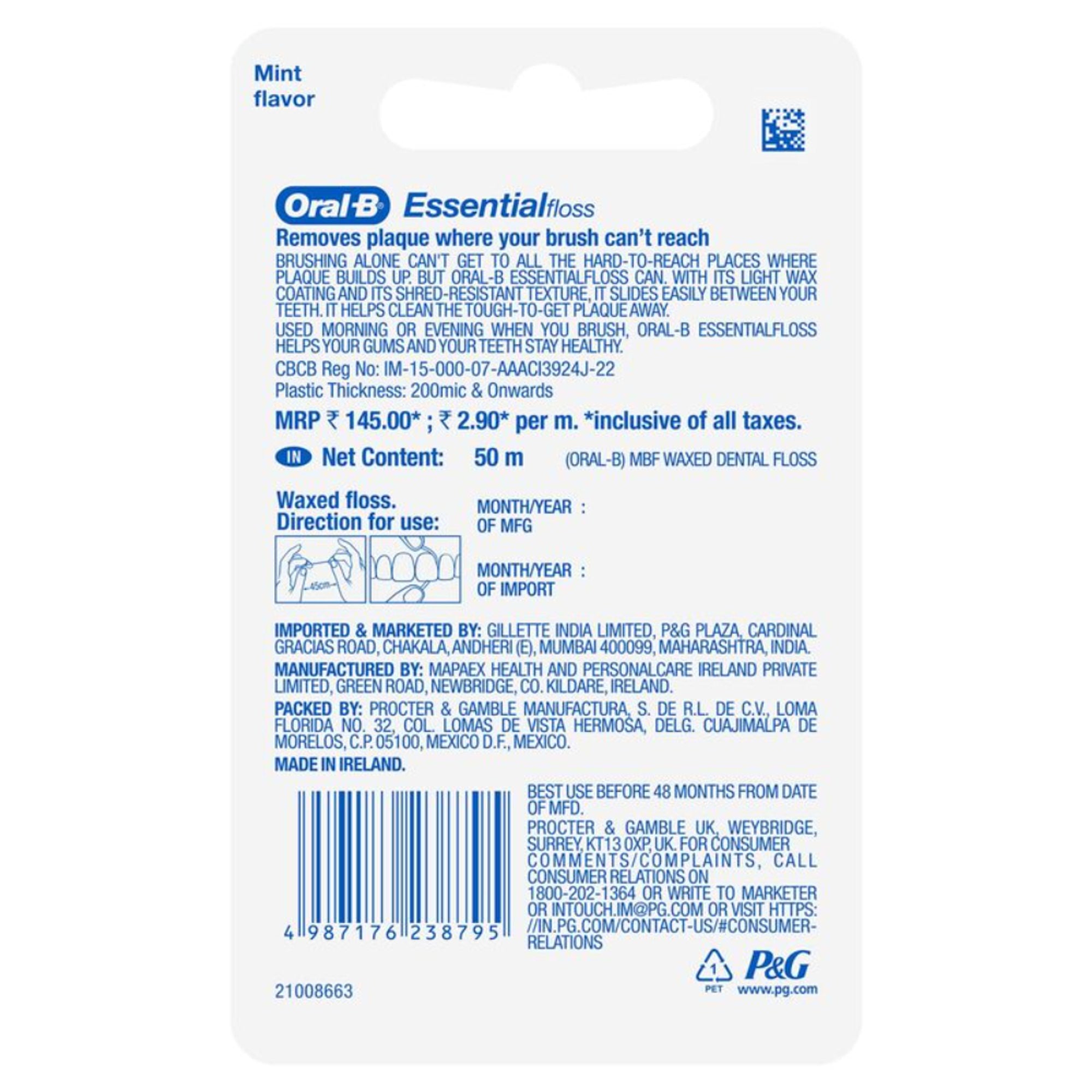 Oral-B Essential Floss Waxed Dental Floss Mint - Distacart