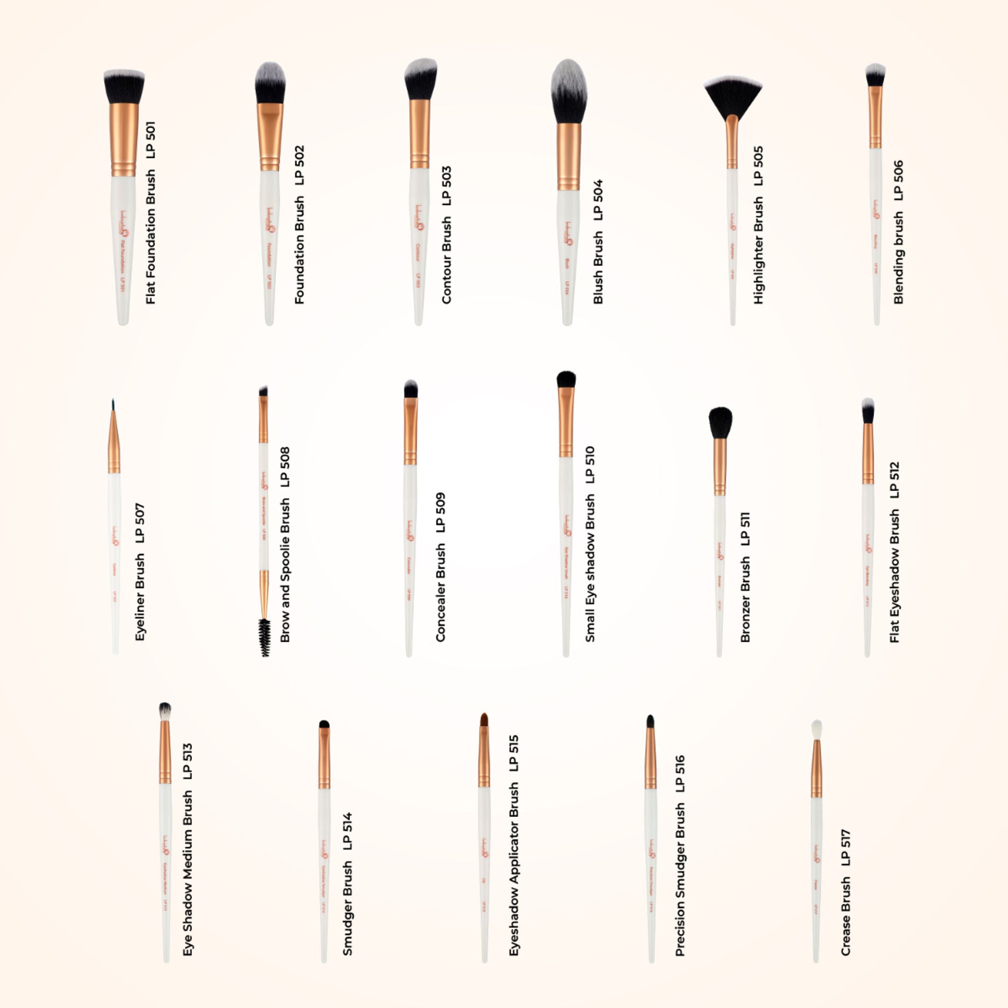 London Prime Glamstrokes Brush Set   17 Pcs, Rose Gold
