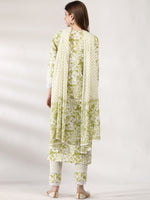 Thumbnail for Anouk Off White Floral Printed Thread Work Pure Cotton Kurta With Trousers & Dupatta