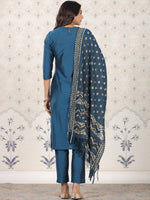 Thumbnail for Ode by House of Pataudi Ethnic Motifs Woven Design Straight Kurta With Trousers & Dupatta - Distacart