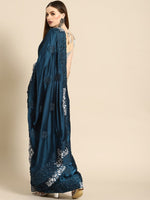 Thumbnail for Anouk Blue Floral Embroidered Satin Saree - Distacart