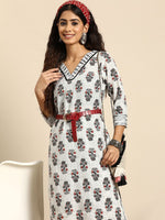 Thumbnail for Sangria Women Floral Printed Regular Kurta with Palazzos & Belt