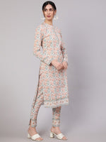 Thumbnail for Aks Floral Printed Pure Cotton Kurta With Trousers - Distacart