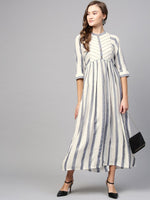 Thumbnail for AURELIA Women Off-White & Navy Blue Striped Maxi Dress - Distacart