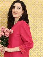 Thumbnail for Ode by House of Pataudi Women Fuchsia Pink Solid Rozana Kurta - Distacart
