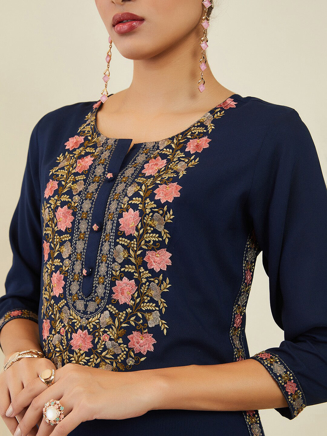 Soch Women Floral Embroidered Kurta With Trousers - Distacart