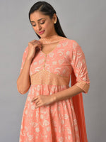 Thumbnail for AURELIA Floral Print Sequinned A-Line Pure Cotton Midi Ethnic Dress With Dupatta