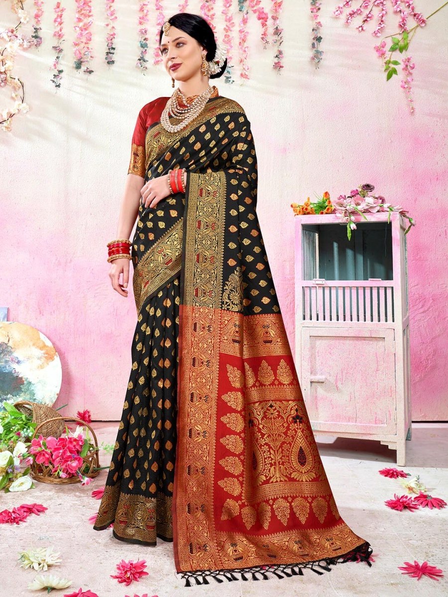 Anouk Black & Red Ethnic Motifs Woven Design Zari Art Silk Kanjeevaram Saree - Distacart
