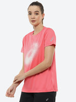 Thumbnail for ASICS Women Pink Brand Logo Printed BIG GRAPHIC SS Round Neck Sports Running T-shirt - Distacart