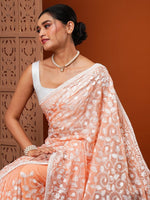 Thumbnail for Anouk Peach Floral Embroidered Organza Saree - Distacart