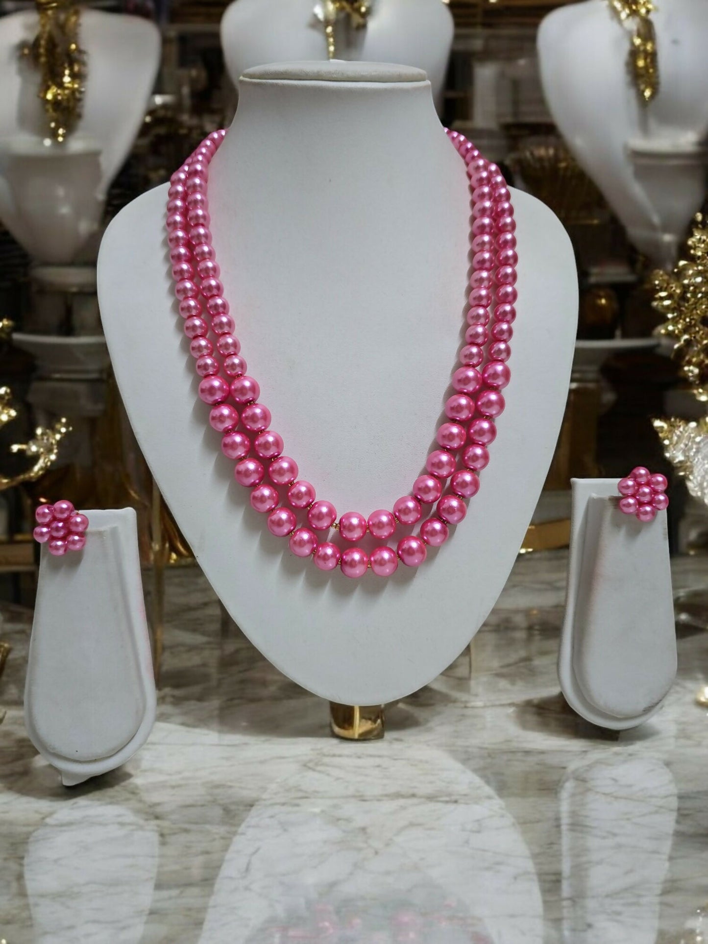 Inhanns Everyday Workwear Pearl Set (Double Layered Pearls) - Pink - Distacart