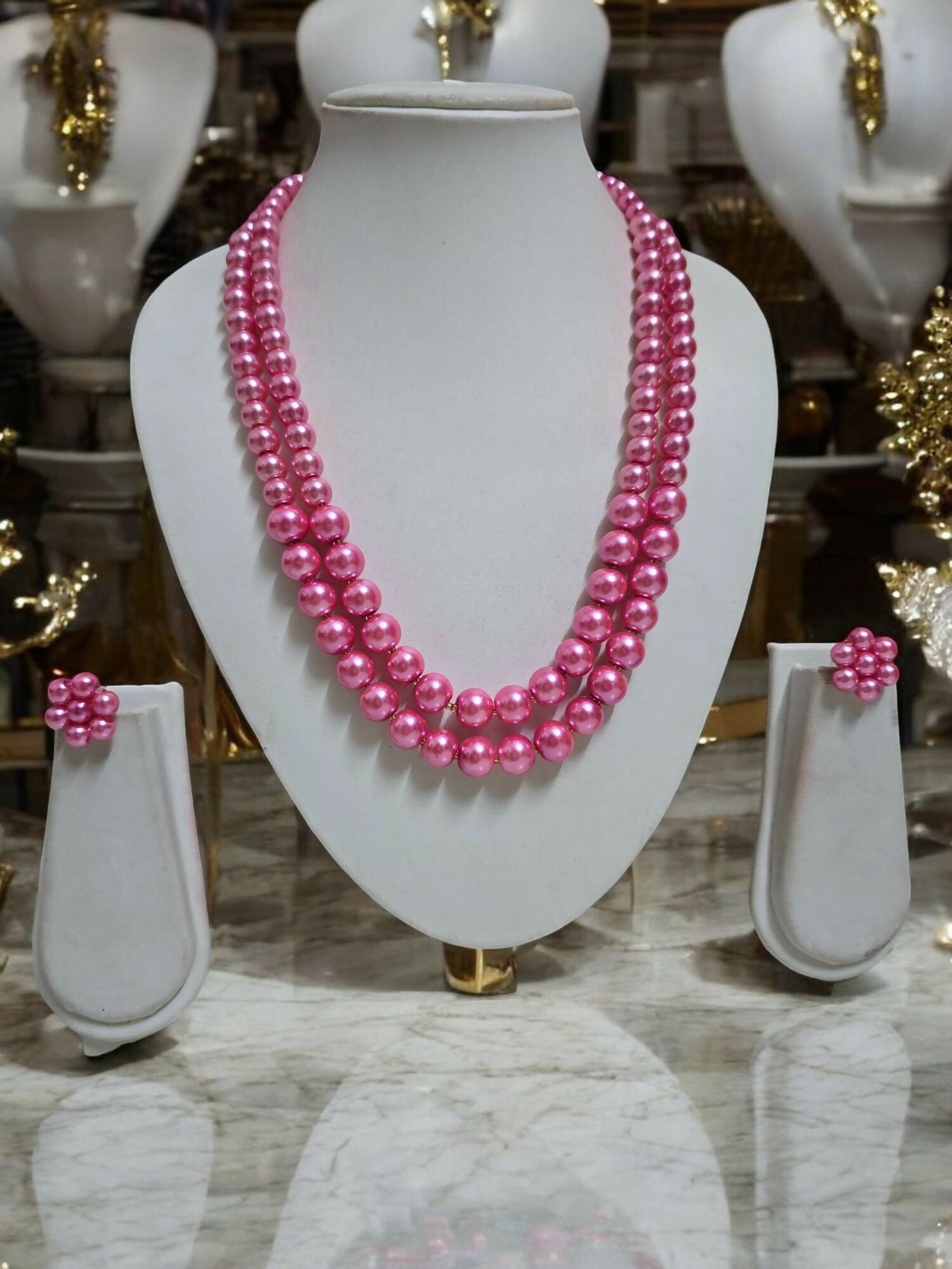 Inhanns Everyday Workwear Pearl Set (Double Layered Pearls) - Pink - Distacart