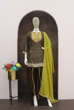 Thumbnail for Anaita Mehndi Embroidered Silk Stitched Dhoti Suit - Distacart