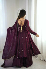 Thumbnail for Teeya Creation Violet Crunchy Silk Embroidery Work Designer Suit - Distacart