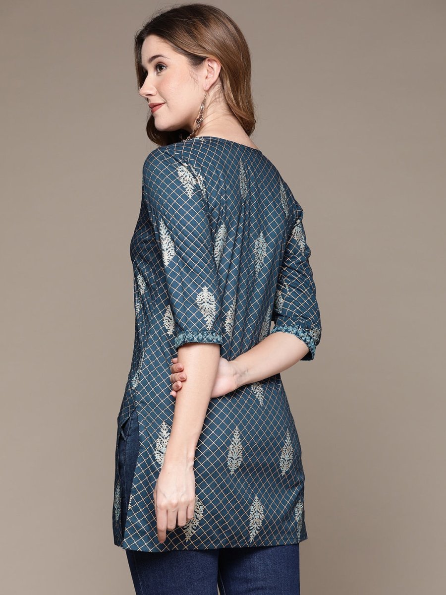 Anubhutee Navy Blue Ethnic Motifs Printed Kurti - Distacart