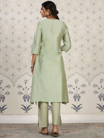 Thumbnail for Ode by House of Pataudi Yoke Design Embroidered Kurta with Trousers - Distacart
