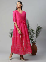 Thumbnail for Ahalyaa Womens Pink Crepe Printed Dress - Distacart