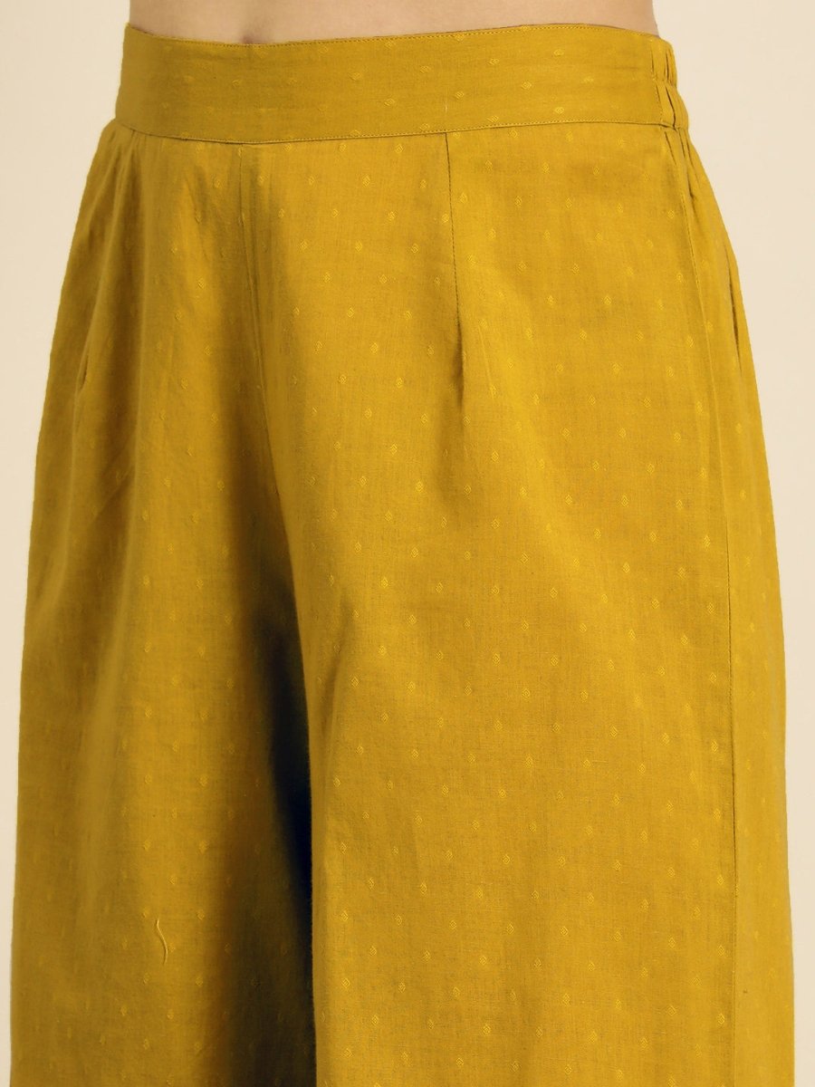 All About You Women Mustard Yellow Self Design Pure Cotton A-Line Kurta with Palazzos - Distacart