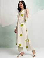 Thumbnail for Vishudh Geometric Printed Thread Work V-Neck Straight Kurta With Palazzos