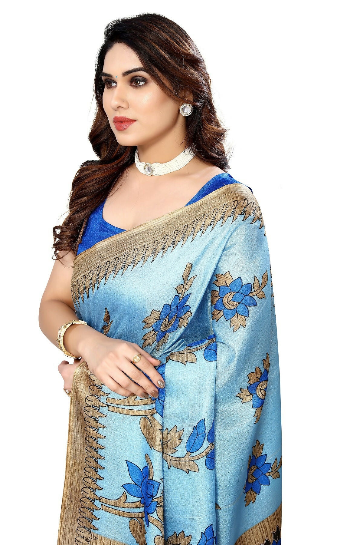 Vamika blue Printed Art Silk Saree - Distacart