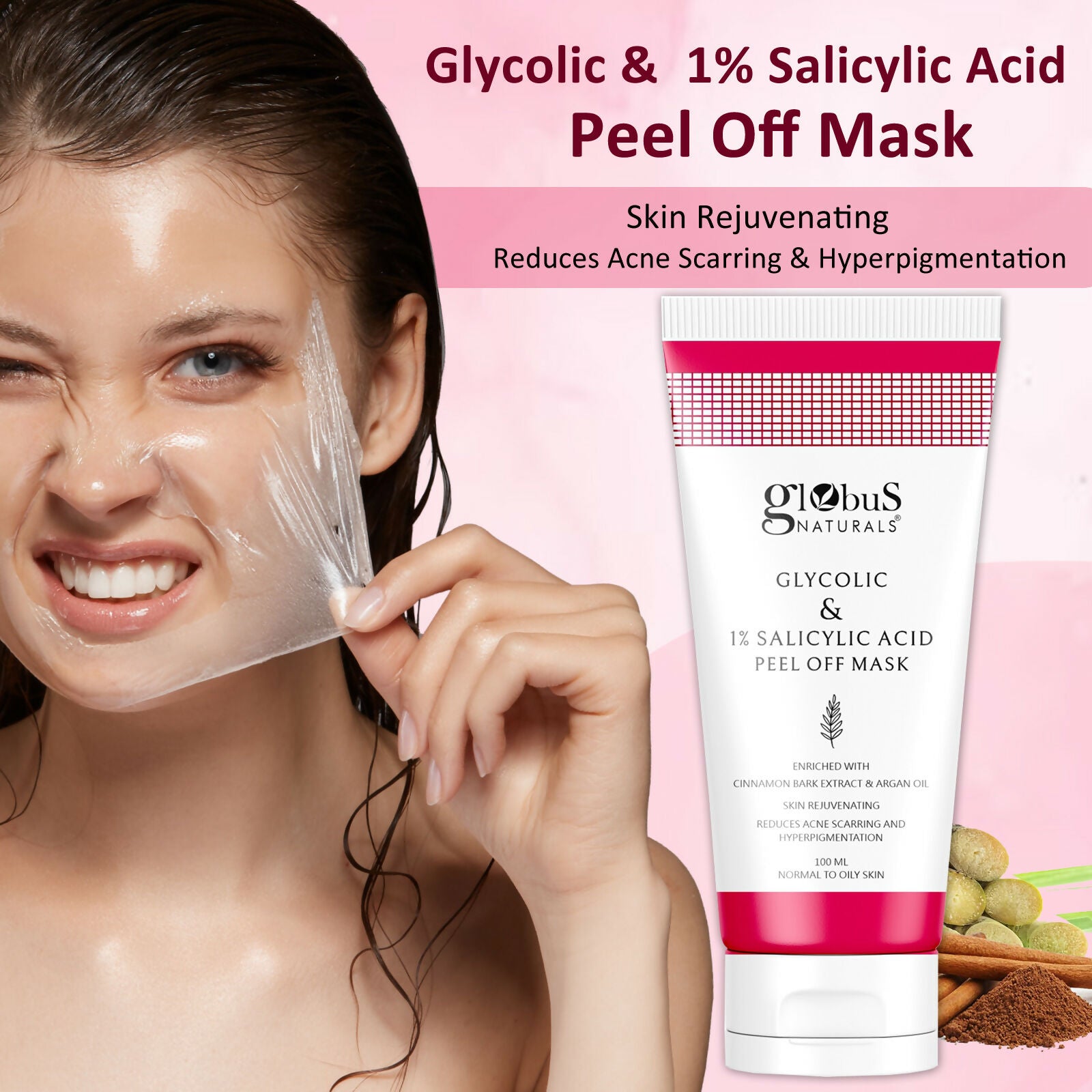 Globus Naturals Glycolic & 1% Salicylic Acid Anti Acne Peel Off Mask - Distacart