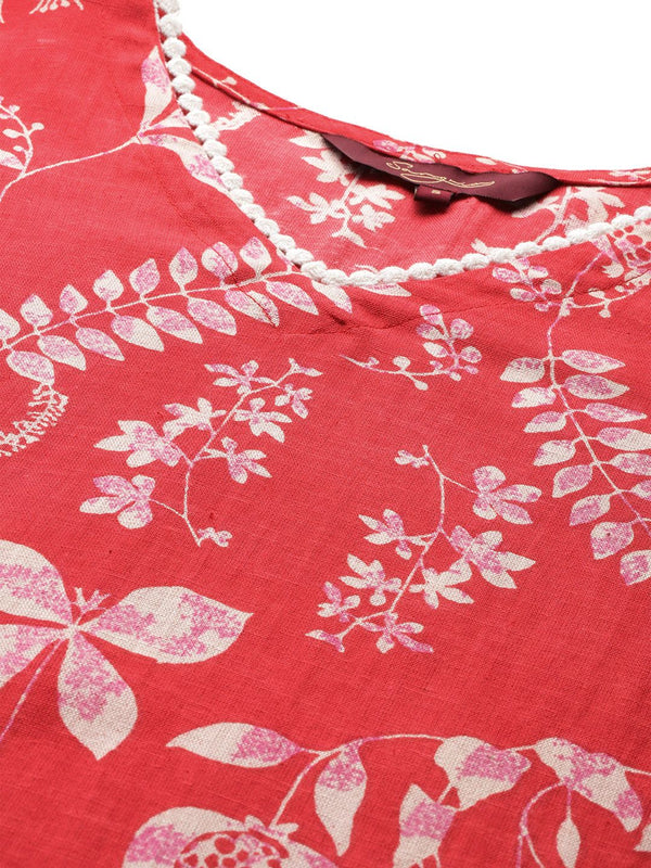 Sangria Printed Pure Cotton Kurta with Trousers