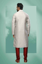 Thumbnail for Raivat Ethnic Art Silk Mirror Embroidery Work Kurta Pajama In Grey Colour - Dista