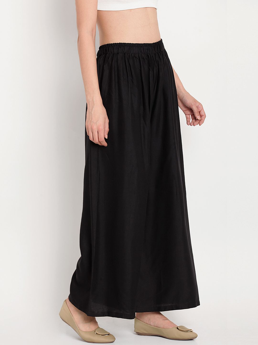 TAG 7 Women Black Solid Flared Palazzos - Distacart