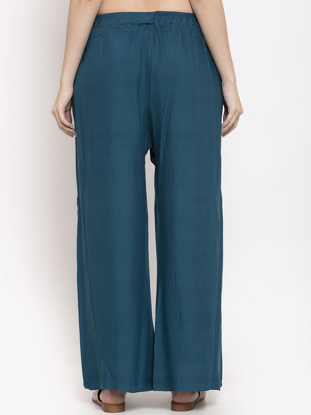 TAG 7 Women Set Of 2 Navy Blue & Peach-Coloured Solid Wide Leg Palazzos
