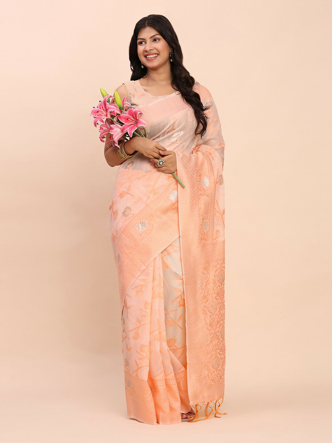 Astita Linen Cotton Peach Saree