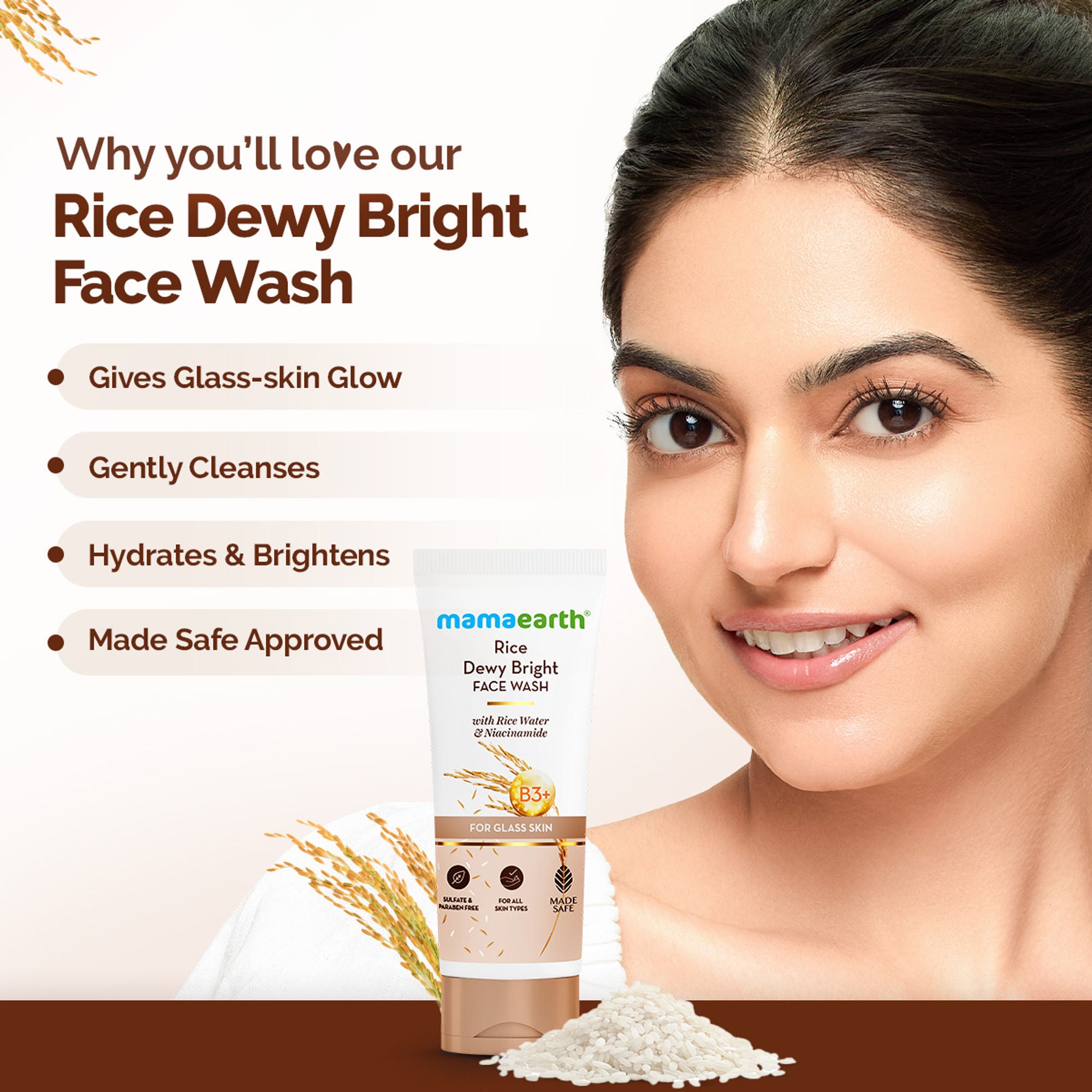 Mamaearth Rice Dewy Bright Face Wash With Rice Water & Niacinamide - Dista