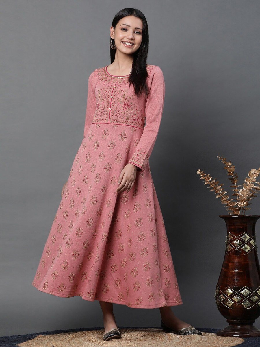 AURELIA Ethnic Motifs Self Design Jacquard Maxi Ethnic Dress