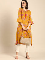 Thumbnail for All About You Women Mustard Yellow Ethnic Motifs Printed Flared Sleeves Kurta - Distacart