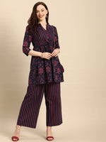 Thumbnail for All About You Women Blue & Pink Bandhani Printed Pleated Kurti with Palazzos - Distacart