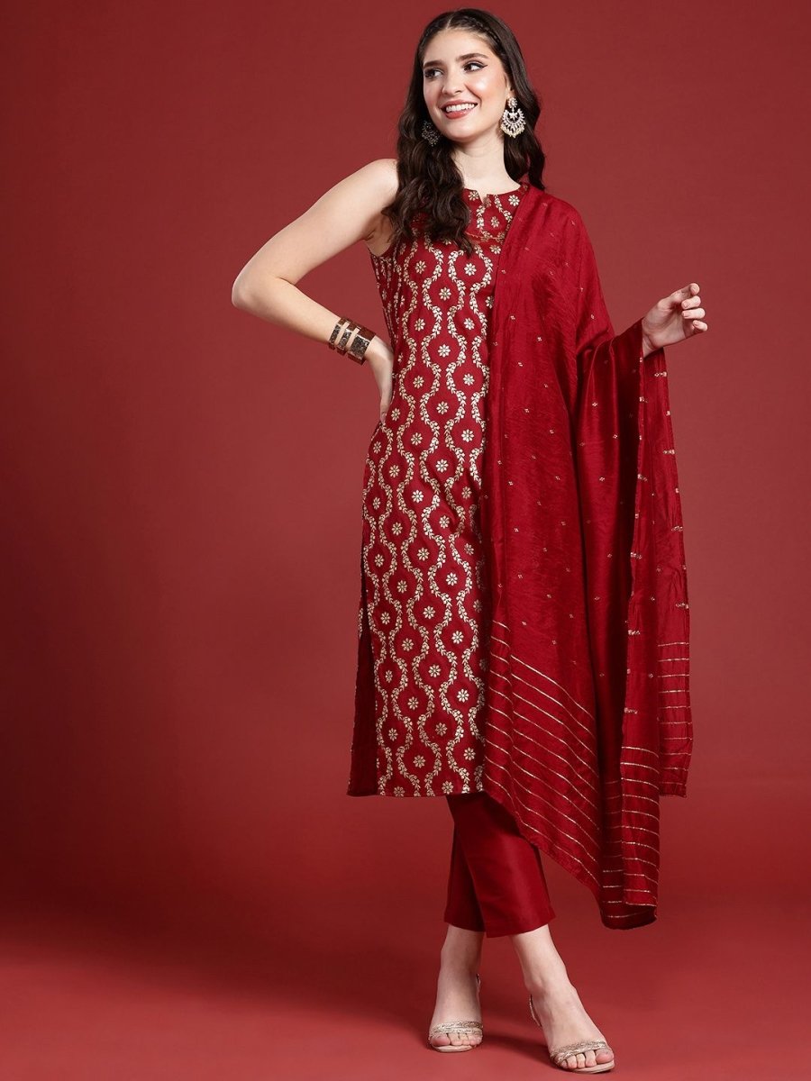 Anouk Women Ethnic Motifs Printed Regular Kurta with Trousers & With Dupatta