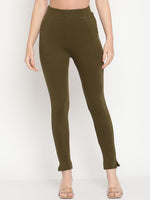 Thumbnail for TAG 7 Women Olive Green Solid Ankle-Length Leggings - Distacart