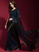 Thumbnail for Anouk Black & Blue Embellished Sequinned Pure Georgette Saree - Distacart