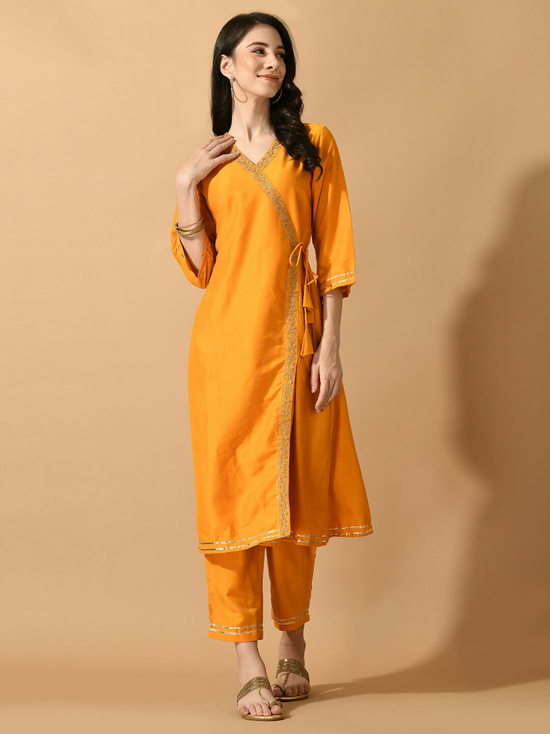 Myshka Women's Yellow Solid Party Kurta Sets - Distacart
