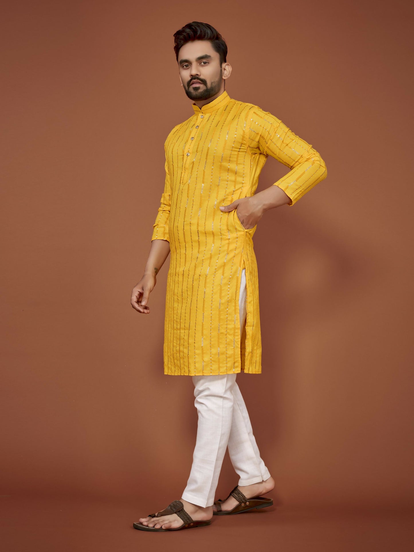Anaita Yellow Embroidered Cotton Straight Kurta - Distacart