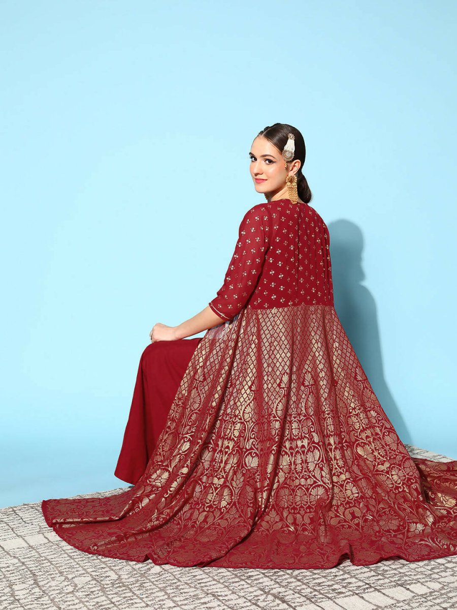Ahalyaa Women Beautiful Maroon Crepe Brocade Ethnic Dress - Distacart