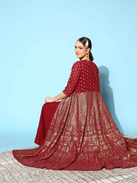 Thumbnail for Ahalyaa Women Beautiful Maroon Crepe Brocade Ethnic Dress - Distacart