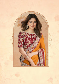 Thumbnail for Orange Silk Georgette Floral Embroidery Saree with Heavy Embroidery Border Saree - Mohmanthan Dakshika - Distacart