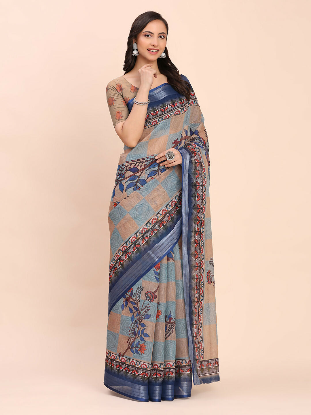 Astita Linen Cotton Cream Saree