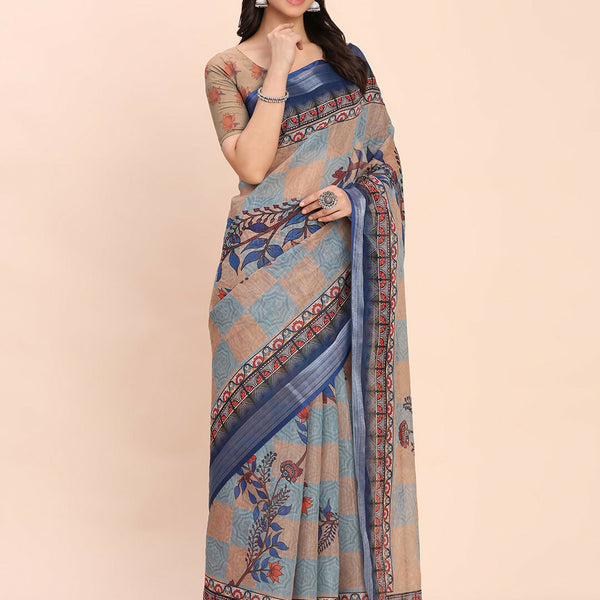 Astita Linen Cotton Cream Saree