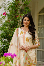 Thumbnail for Preksha Creation Off-White Viscose Assam Silk Embroidered Beads Kurta Set With Dupatta And Pant